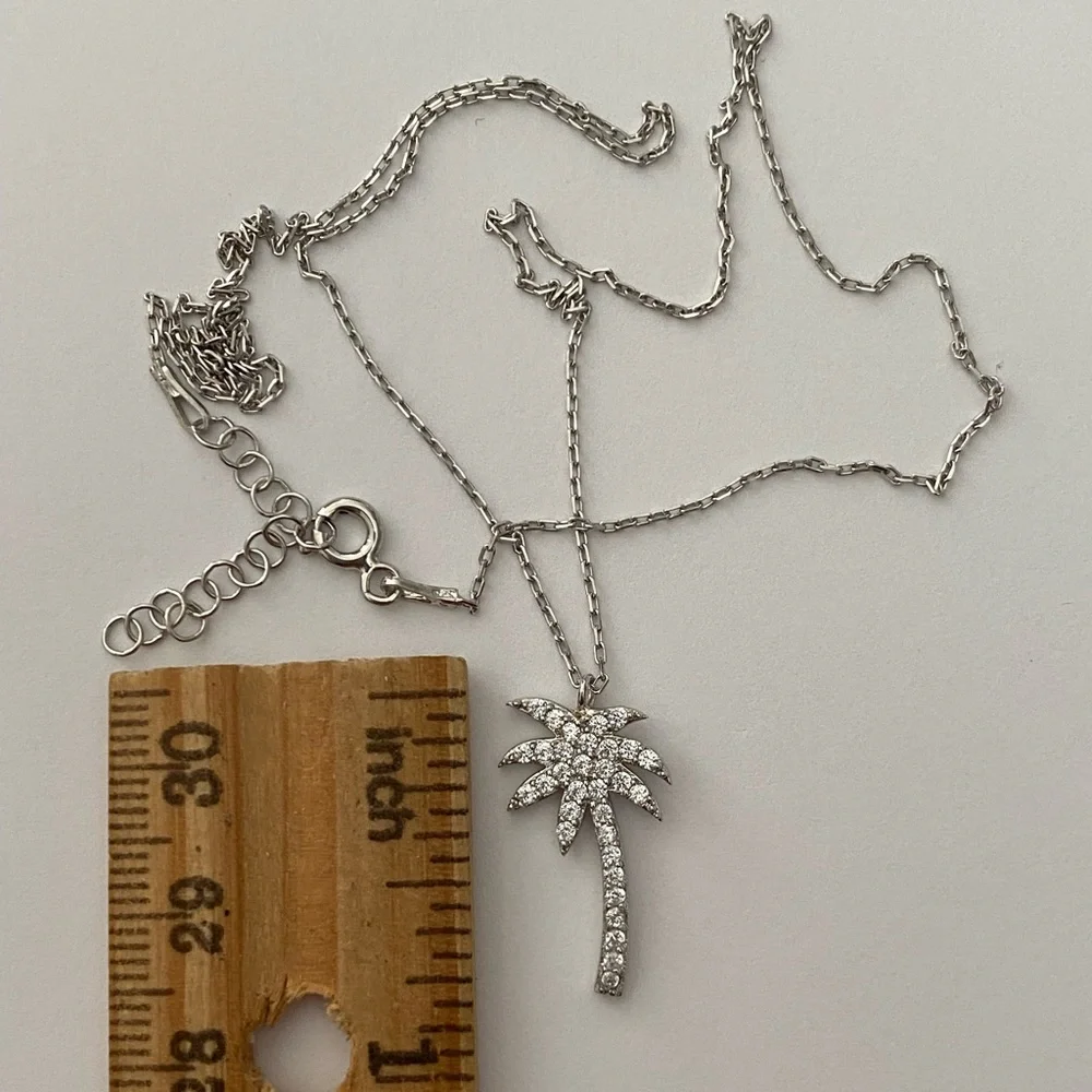 🌴925 Silver palm tree cz necklace